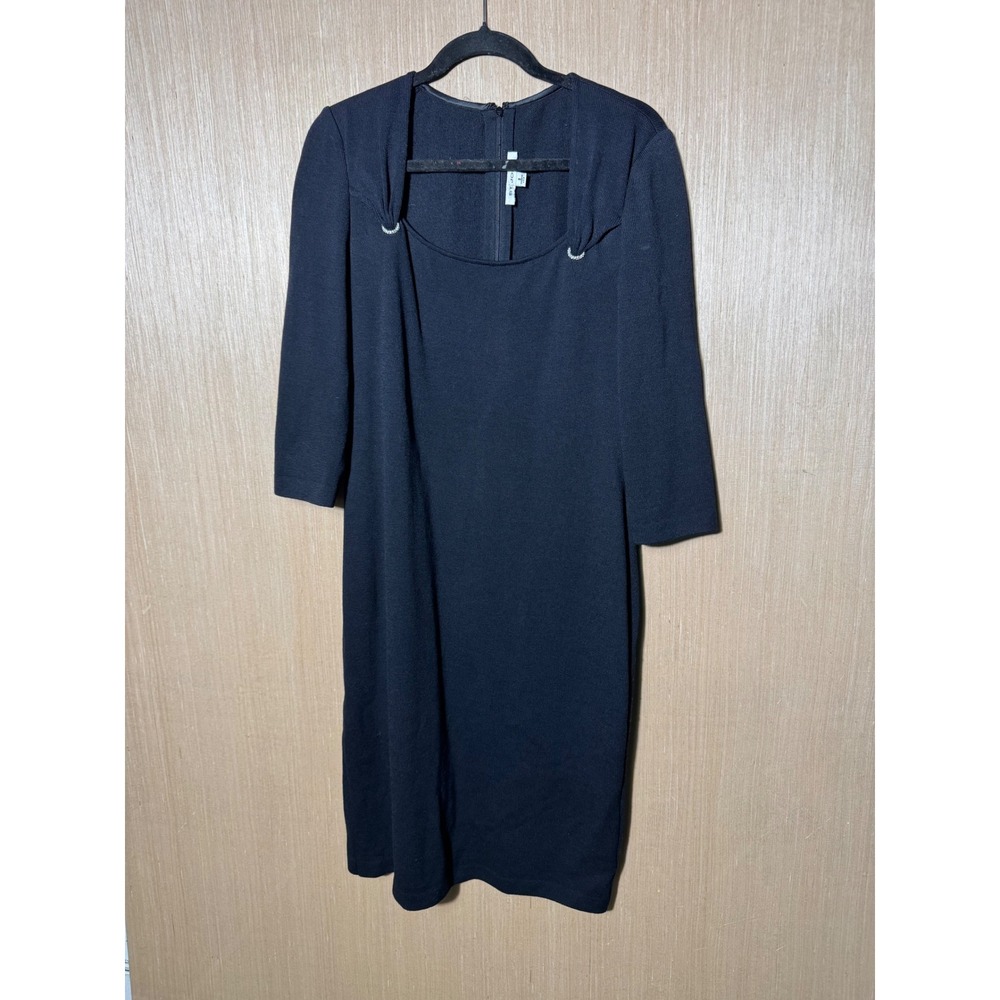 St John Collection Black Knit Dress Size 8 Jewel Embellished Sheath‎ Career